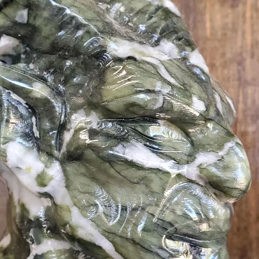 Velnias Horned Bust Serpentine Jade Demon Head Bust Crystal Skull 1740 grams